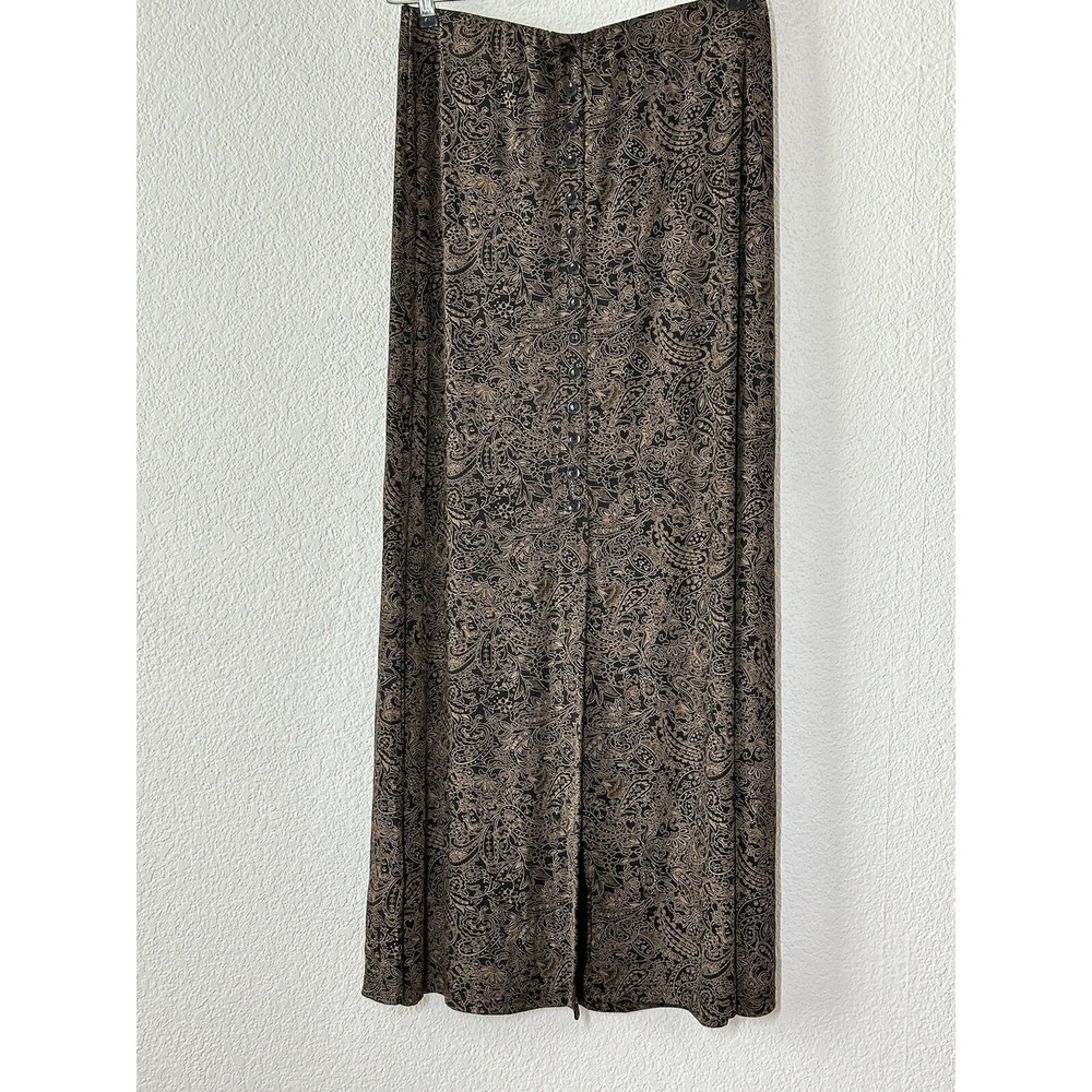 Vintage Maxi Skirt Black Tan‎ Paisley Womens M Boho Dark Fairy Grunge Goth